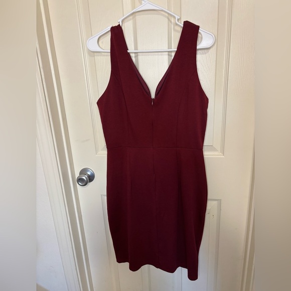 Oxiyuly Dark Red Wrap V-Neck Bodycon Cocktail Dress | Size L - Picture 2 of 6